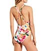 Color:Multi - Image 2 - Radiating Blooms Lace-Up Plunge One Piece Swimsuit