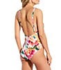 Color:Multi - Image 3 - Radiating Blooms Lace-Up Plunge One Piece Swimsuit
