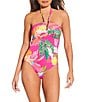Gibson & Latimer Rainforest Jungle V-Wire Bandeau One Piece Swimsuit, Color:Magenta - Image 1