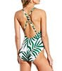 Color:Green - Image 2 - Rainforest Palms Lace-Up Plunge V-Neck One Piece Swimsuit