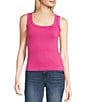 Color:Lipstick Pink - Image 1 - Ribbed Knit Scoop Neck Sleeveless Tank Top
