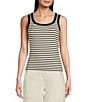 Color:Black/White - Image 1 - Ribbed Knit Scoop Neck Sleeveless Tank Top
