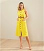 Color:Sunlight - Image 3 - Round Neck Sleeveless Button Front Belted A-Line Midi Dress