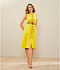 Color:Sunlight - Image 4 - Round Neck Sleeveless Button Front Belted A-Line Midi Dress