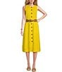 Color:Sunlight - Image 1 - Round Neck Sleeveless Button Front Belted A-Line Midi Dress