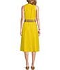 Color:Sunlight - Image 2 - Round Neck Sleeveless Button Front Belted A-Line Midi Dress