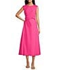 Gibson & Latimer Round Neck Sleeveless Ruched Side Sheath Midi Dress, Color:Magenta - Image 1