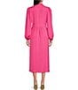 Color:Lipstick Pink - Image 2 - Satin Long Sleeve Point Collar Side Slit Button Front Pocketed Midi Shirt Dress