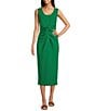 Color:Kelly Green - Image 1 - Scoop Neckline Sleeveless Twist Waist Sheath Midi Dress