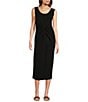 Color:Black - Image 1 - Scoop Neckline Sleeveless Twist Waist Sheath Midi Dress