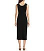 Color:Black - Image 2 - Scoop Neckline Sleeveless Twist Waist Sheath Midi Dress