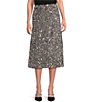 Gibson & Latimer Sequin Knit High Rise Pencil Back Split Hem Coordinating Midi Skirt, Color:Silver - Image 1