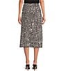 Gibson & Latimer Sequin Knit High Rise Pencil Back Split Hem Coordinating Midi Skirt, Color:Silver - Image 2