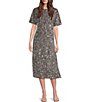Gibson & Latimer Sequin Knit High Rise Pencil Back Split Hem Coordinating Midi Skirt, Color:Silver - Image 3