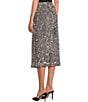Gibson & Latimer Sequin Knit High Rise Pencil Back Split Hem Coordinating Midi Skirt, Color:Silver - Image 5