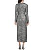 Gibson & Latimer Sequin Round Neck Long Sleeve Split Front Flounce Bodycon Maxi Dress, Color:Gunmetal - Image 2