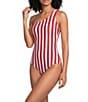 Gibson & Latimer Shoreline Stripe One Shoulder One Piece Swimsuit - Image 1
