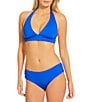 Gibson & Latimer Solid Banded Triangle Halter Swim Top & Solid Side Shirred Mid Rise Hipster Swim Bottom - Image 1