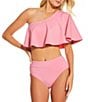 Gibson & Latimer Solid One Shoulder Ruffle Swim Top & Solid High Waist Swim Bottom - Image 1