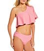 Gibson & Latimer Solid One Shoulder Ruffle Swim Top & Solid High Waist Swim Bottom - Image 1