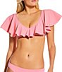 Gibson & Latimer Solid V-Neck Ruffle Bralette Swim Top & Solid Classic Hipster Swim Bottom - Image 3