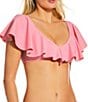 Gibson & Latimer Solid V-Neck Ruffle Bralette Swim Top - Image 1
