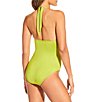 Gibson & Latimer Solid V-Neck Wide Band Halter One Piece Swimsuit, Color:Apple - Image 2