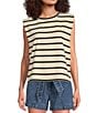 Gibson & Latimer Stripe Knit Crew Neck Sleeveless Muscle Tee Shirt, Color:Oyster/Black - Image 1