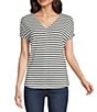 Gibson & Latimer Stripe Print Short Sleeve V-Neck Knit Shirt, Color:Black/Ivory - Image 1