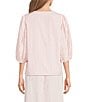 Gibson & Latimer Stripe Seersucker V-Neck 3/4 Sleeve Coordinating Blouse, Color:Rose/Cream - Image 3
