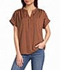 Gibson & Latimer Stripe Split V-Neck Cap Sleeve Woven Blouse - Image 1