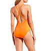 Color:Tangerine - Image 2 - Summer Solids Lace-Up Plunge One Piece Swimsuit