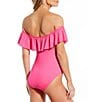 Color:Malibu Pink - Image 2 - Solid Ruffled Off-the-Shoulder One Piece Swimsuit