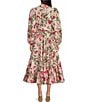 Color:Lipstick Pink - Image 2 - Tiered Long Sleeve Tie Waist Wrap Floral Print Midi Dress