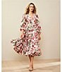 Color:Lipstick Pink - Image 4 - Tiered Long Sleeve Tie Waist Wrap Floral Print Midi Dress