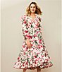 Color:Lipstick Pink - Image 5 - Tiered Long Sleeve Tie Waist Wrap Floral Print Midi Dress