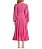 Gibson & Latimer Woven Poplin V-Neck Long Blouson Sleeve Tie at Side Wrap A-Line Flounce Midi Dress, Color:Magenta - Image 2