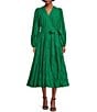 Color:Emerald - Image 1 - Tiered Long Sleeve Tie Waist Wrap Midi Dress