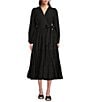 Color:Black - Image 1 - Tiered Long Sleeve Tie Waist Wrap Midi Dress