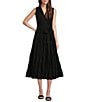 Color:Black - Image 1 - Tiered Sleeveless Tie Waist Wrap Midi Dress