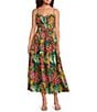 Gibson & Latimer Tropical Print Woven Scoop Tie Neck Spaghetti Strap Shirred Bodice Drop Waist A-Line Flounce Maxi Dress, Color:Green Multi. - Image 1
