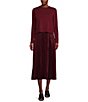 Color:Berry - Image 1 - Twofer Long Sleeve Crew Neck Pleated Midi Dress