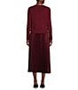 Color:Berry - Image 2 - Twofer Long Sleeve Crew Neck Pleated Midi Dress