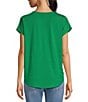 Color:Kelly Green - Image 2 - V-Neck Short Sleeve Shell Knit Shirt