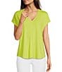 Color:Apple Green - Image 1 - V-Neck Short Sleeve Shell Knit Shirt