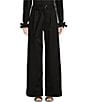 Color:Black - Image 1 - Wide Leg Pleated Front High Waisted Belted Pants