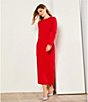 Gibson & Latimer Wool Blend Knit Beaded Round Neck Long Sleeve Shift Midi Dress, Color:Red - Image 5