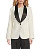 Gibson & Latimer Woven Contrast Lapel Long Sleeve Blazer, Color:Cream - Image 2