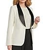 Gibson & Latimer Woven Contrast Lapel Long Sleeve Blazer, Color:Cream - Image 1