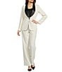 Gibson & Latimer Woven Contrast Lapel Long Sleeve Blazer, Color:Cream - Image 4